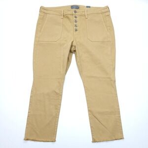 Torrid Jeans Women 14 S Tan Hi Rise Straight Exposed Button Raw Hem‎ Gorpcore